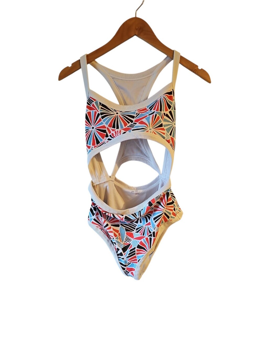 Aerie Geometric Print Cut Out One Piece Swimsuit Sz Medium - Picture 2 of 3